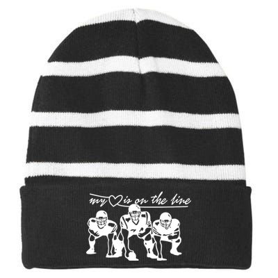 Football My Heart Is On The Line Offensive Lineman Striped Beanie with Solid Band