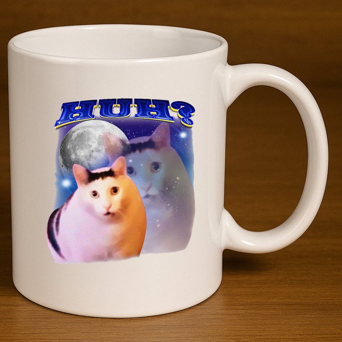Funny Meme Huh Cat 11oz C Handle Ceramic Mug