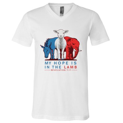 Funny My Hope Is In The Lamb Scripture Elephant Donkey V-Neck T-Shirt