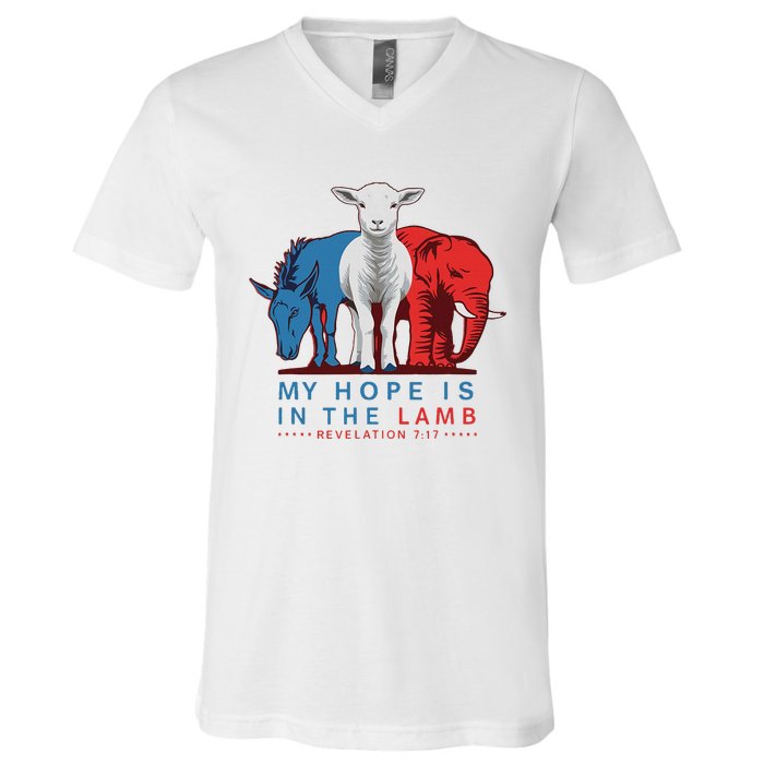 Funny My Hope Is In The Lamb Scripture Elephant Donkey V-Neck T-Shirt