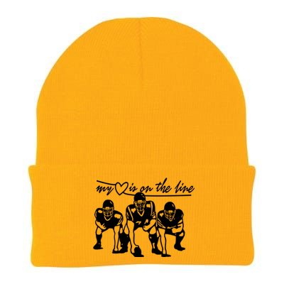 Football My Heart Is On The Line Offensive Line Cute Gift Knit Cap Winter Beanie