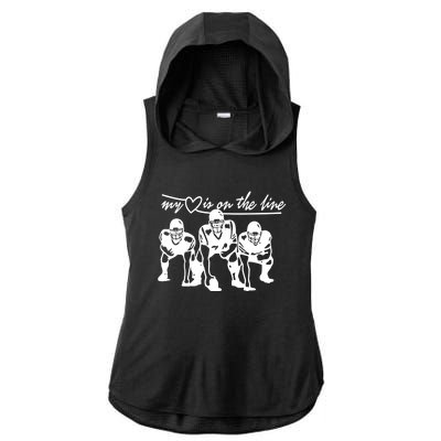 Football My Heart Is On The Line Offensive Line Cute Gift Ladies PosiCharge Tri-Blend Wicking Draft Hoodie Tank