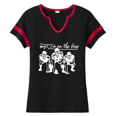 Football My Heart Is On The Line Offensive Line Cute Gift Ladies Halftime Notch Neck Tee