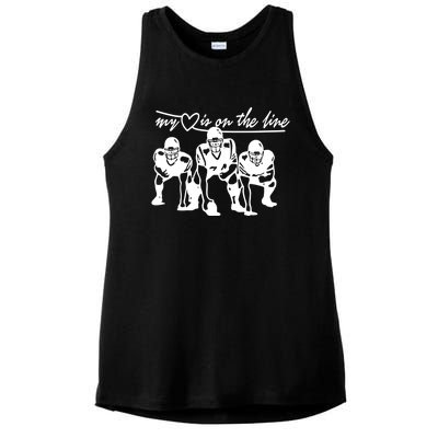 Football My Heart Is On The Line Offensive Line Cute Gift Ladies PosiCharge Tri-Blend Wicking Tank