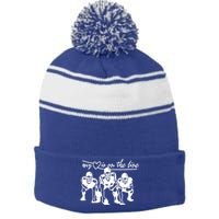 Football My Heart Is On The Line Offensive Line Cute Gift Stripe Pom Pom Beanie