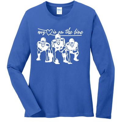 Football My Heart Is On The Line Offensive Line Cute Gift Ladies Long Sleeve Shirt