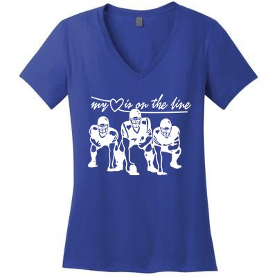 Football My Heart Is On The Line Offensive Line Cute Gift Women's V-Neck T-Shirt