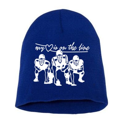 Football My Heart Is On The Line Offensive Line Cute Gift Short Acrylic Beanie