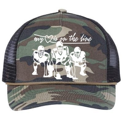 Football My Heart Is On The Line Offensive Line Cute Gift Retro Rope Trucker Hat Cap