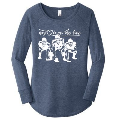 Football My Heart Is On The Line Offensive Line Cute Gift Women's Perfect Tri Tunic Long Sleeve Shirt