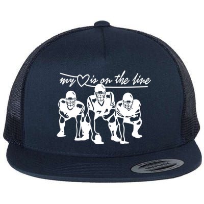 Football My Heart Is On The Line Offensive Line Cute Gift Flat Bill Trucker Hat