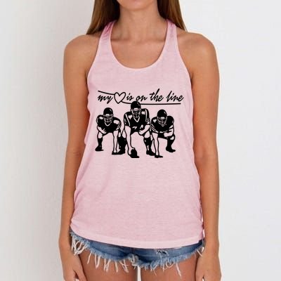 Football My Heart Is On The Line Offensive Line Cute Gift Women's Knotted Racerback Tank