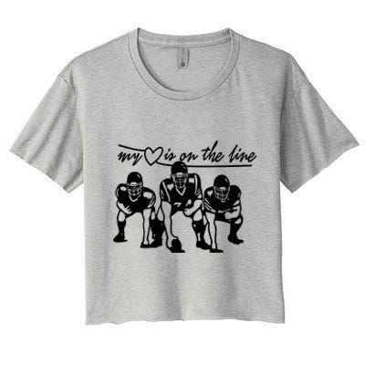 Football My Heart Is On The Line Offensive Line Cute Gift Women's Crop Top Tee