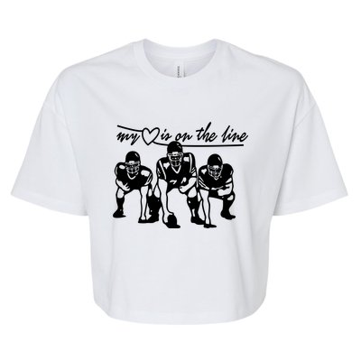 Football My Heart Is On The Line Offensive Line Cute Gift Bella+Canvas Jersey Crop Tee