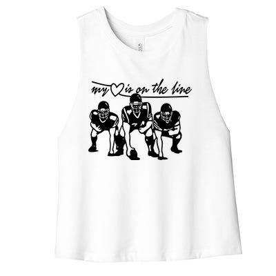 Football My Heart Is On The Line Offensive Line Cute Gift Women's Racerback Cropped Tank