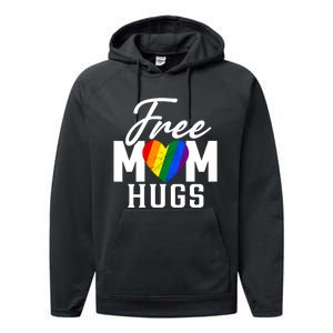 Free Mom Hugs Pride Rainbow Heart Graphic Performance Fleece Hoodie