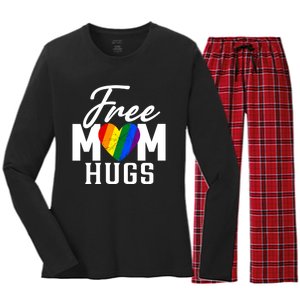 Free Mom Hugs Pride Rainbow Heart Graphic Women's Long Sleeve Flannel Pajama Set 