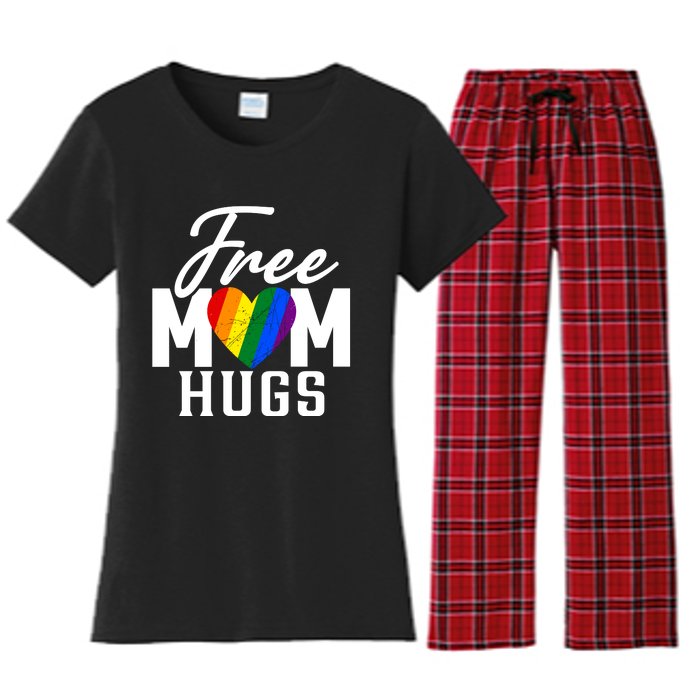 Free Mom Hugs Pride Rainbow Heart Graphic Women's Flannel Pajama Set