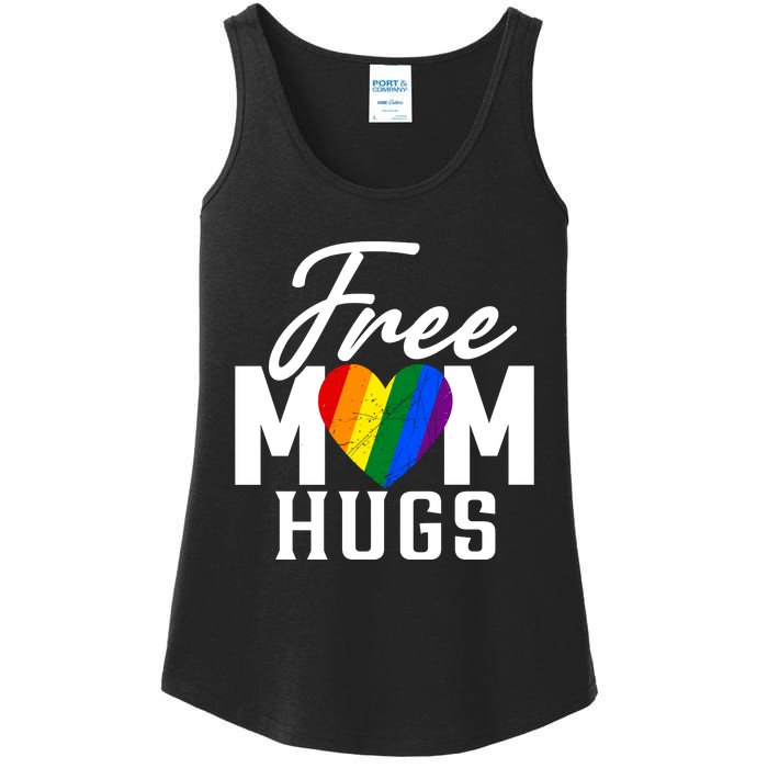 Free Mom Hugs Pride Rainbow Heart Graphic Ladies Essential Tank