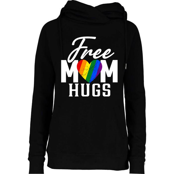 Free Mom Hugs Pride Rainbow Heart Graphic Womens Funnel Neck Pullover Hood