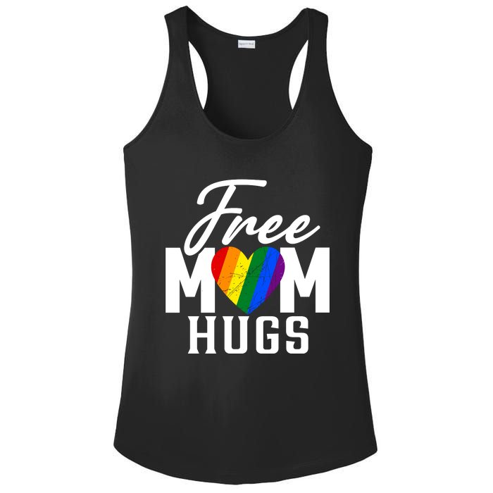 Free Mom Hugs Pride Rainbow Heart Graphic Ladies PosiCharge Competitor Racerback Tank