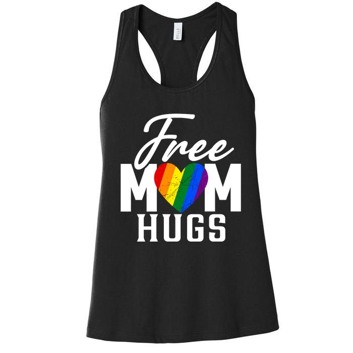 Free Mom Hugs Pride Rainbow Heart Graphic Women's Racerback Tank