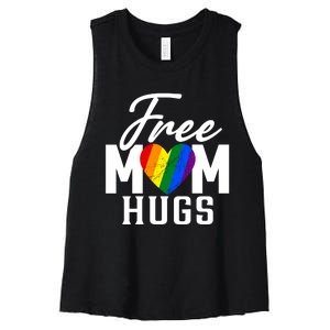 Free Mom Hugs Pride Rainbow Heart Graphic Women's Racerback Cropped Tank