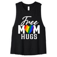 Free Mom Hugs Pride Rainbow Heart Graphic Women's Racerback Cropped Tank