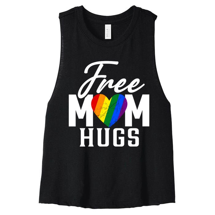 Free Mom Hugs Pride Rainbow Heart Graphic Women's Racerback Cropped Tank