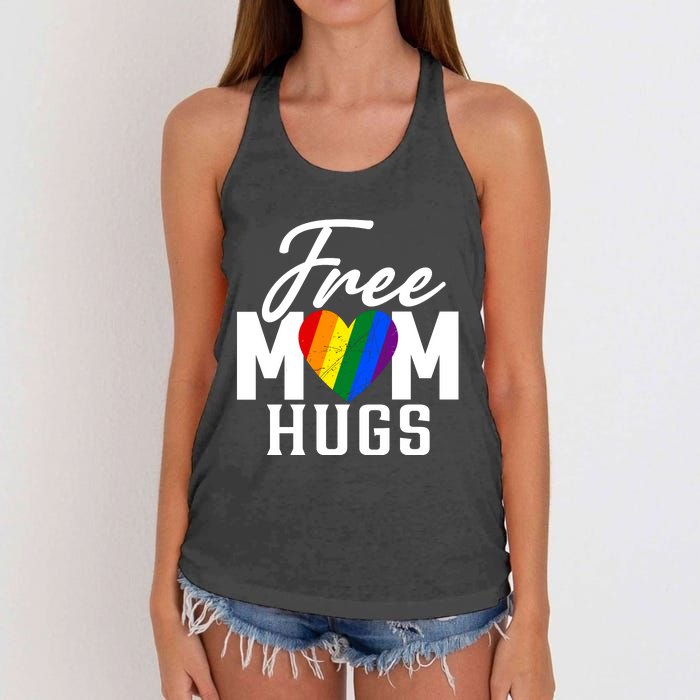 Free Mom Hugs Pride Rainbow Heart Graphic Women's Knotted Racerback Tank