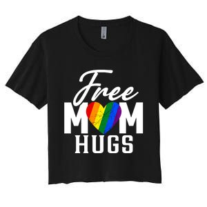 Free Mom Hugs Pride Rainbow Heart Graphic Women's Crop Top Tee