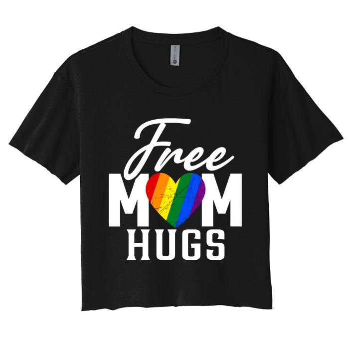 Free Mom Hugs Pride Rainbow Heart Graphic Women's Crop Top Tee