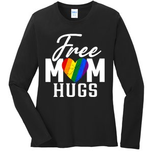 Free Mom Hugs Pride Rainbow Heart Graphic Ladies Long Sleeve Shirt