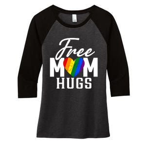 Free Mom Hugs Pride Rainbow Heart Graphic Women's Tri-Blend 3/4-Sleeve Raglan Shirt