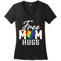 Free Mom Hugs Pride Rainbow Heart Graphic Women's V-Neck T-Shirt