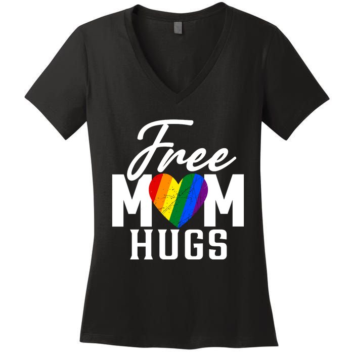 Free Mom Hugs Pride Rainbow Heart Graphic Women's V-Neck T-Shirt