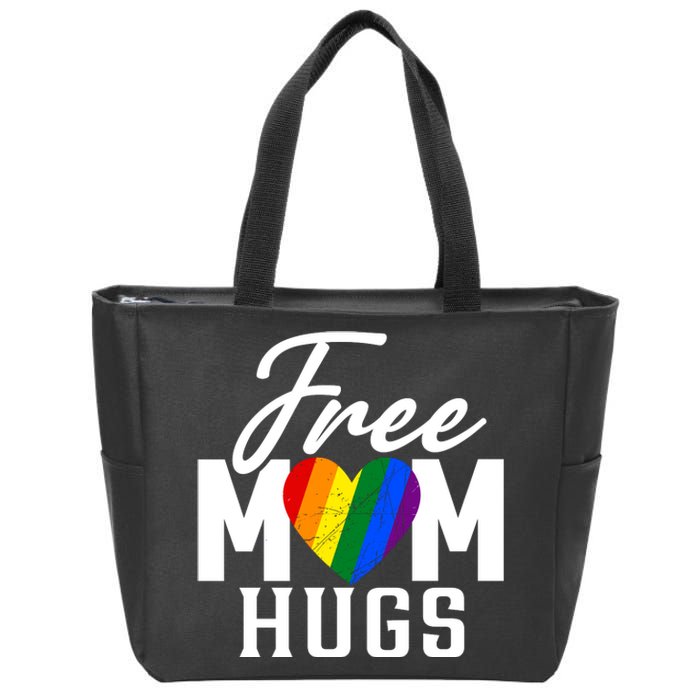 Free Mom Hugs Pride Rainbow Heart Graphic Zip Tote Bag