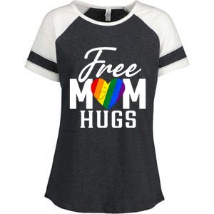 Free Mom Hugs Pride Rainbow Heart Graphic Enza Ladies Jersey Colorblock Tee