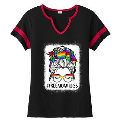 Free Mom Hugs Messy Bun Lgbt Pride Rainbow Cool Gift Ladies Halftime Notch Neck Tee