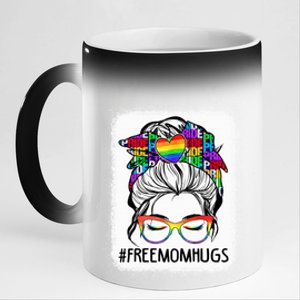 Free Mom Hugs Messy Bun Lgbt Pride Rainbow Cool Gift 11oz Black Color Changing Mug