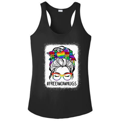 Free Mom Hugs Messy Bun Lgbt Pride Rainbow Cool Gift Ladies PosiCharge Competitor Racerback Tank