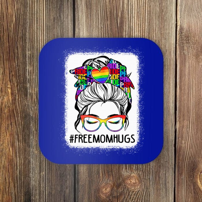 Free Mom Hugs Messy Bun Lgbt Pride Rainbow Cool Gift Coaster