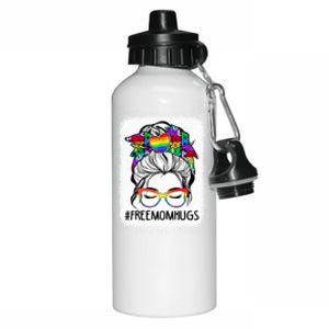 Free Mom Hugs Messy Bun Lgbt Pride Rainbow Cool Gift Aluminum Water Bottle