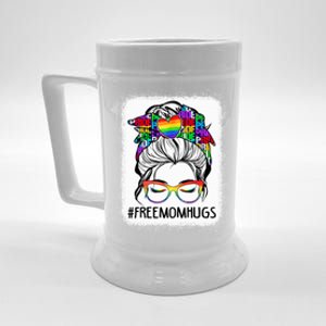 Free Mom Hugs Messy Bun Lgbt Pride Rainbow Cool Gift Beer Stein