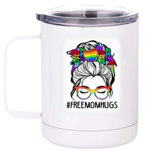 Free Mom Hugs Messy Bun Lgbt Pride Rainbow Cool Gift 12 oz Stainless Steel Tumbler Cup