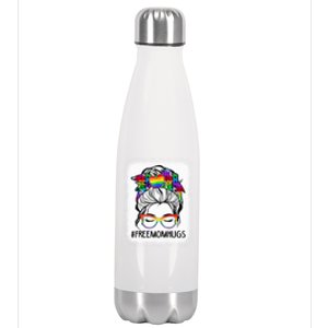 Free Mom Hugs Messy Bun Lgbt Pride Rainbow Cool Gift Stainless Steel Insulated Water Bottle