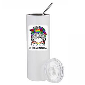 Free Mom Hugs Messy Bun Lgbt Pride Rainbow Cool Gift Stainless Steel Tumbler