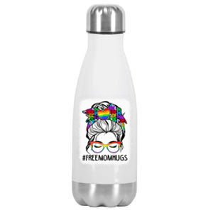 Free Mom Hugs Messy Bun Lgbt Pride Rainbow Cool Gift Stainless Steel Insulated Water Bottle