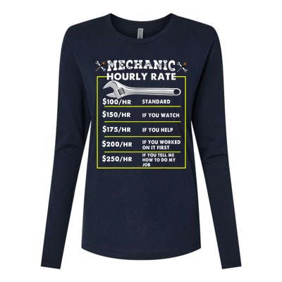 Funny Mechanic Hourly Rate Tee Labor Rates Womens Cotton Relaxed Long Sleeve T-Shirt