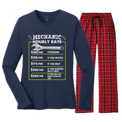 Funny Mechanic Hourly Rate Tee Labor Rates Women's Long Sleeve Flannel Pajama Set 